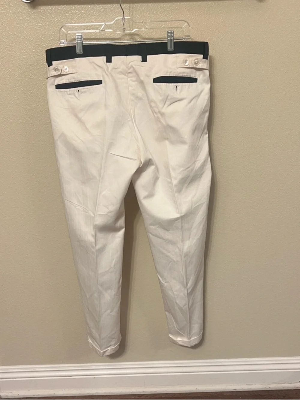 Authentic Dolce & Gabbana White Tuxedo-Style Pants with Black Side Stripe. IT 52 - Picture 2 of 5